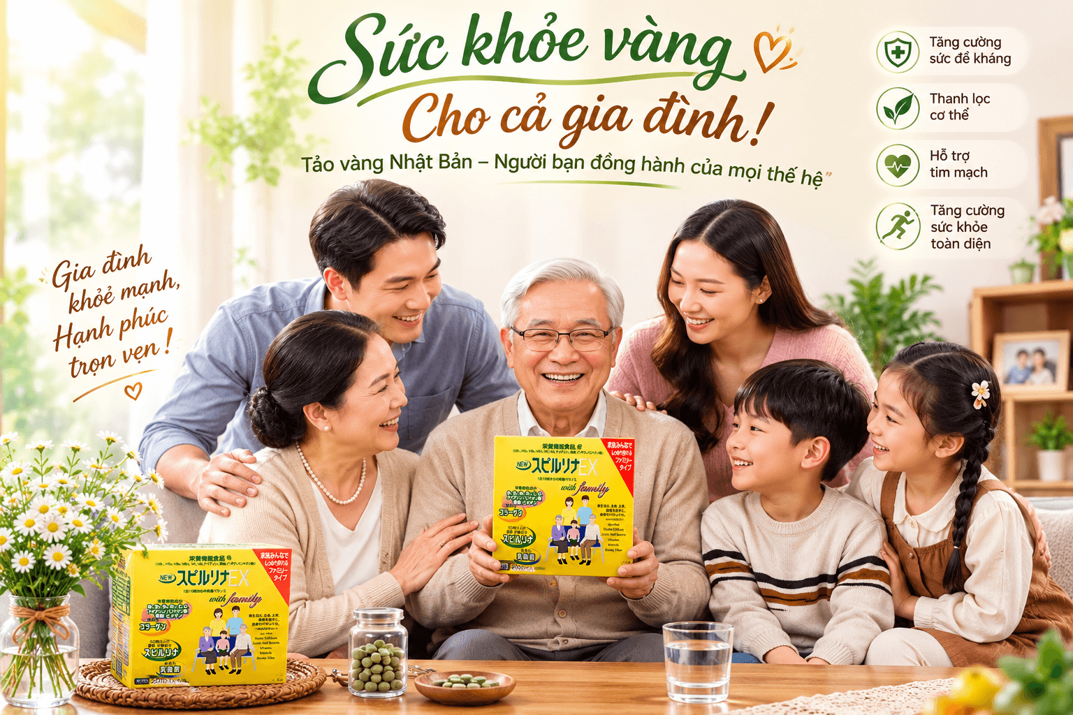 Gia đình khoẻ mạnh, hạnh phúc cùng Tảo Vàng Nhật Bản