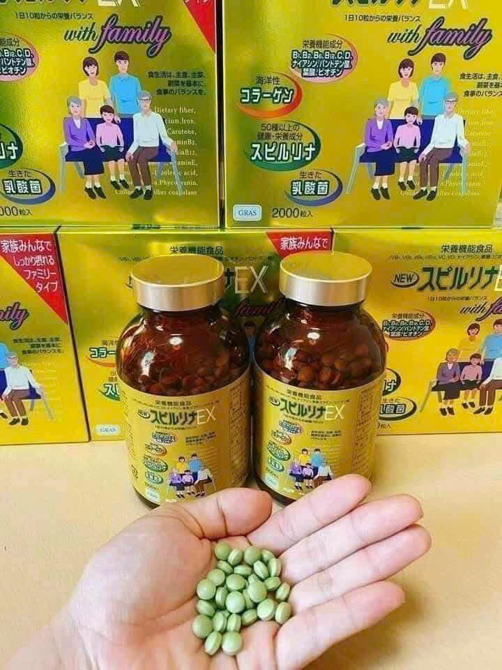 Tảo Vàng EX New Spirulina EX With Family - Nội Địa Nhật (Hộp 2 lọ x 1000 viên) — 2